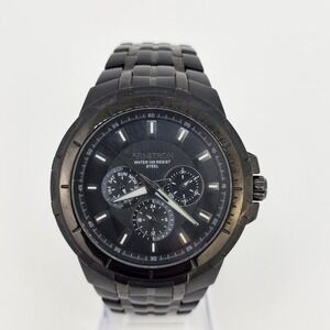 Armitron Men's Watch 46MM Black Dial Day Date Black Bracelet Band 6" New Battery